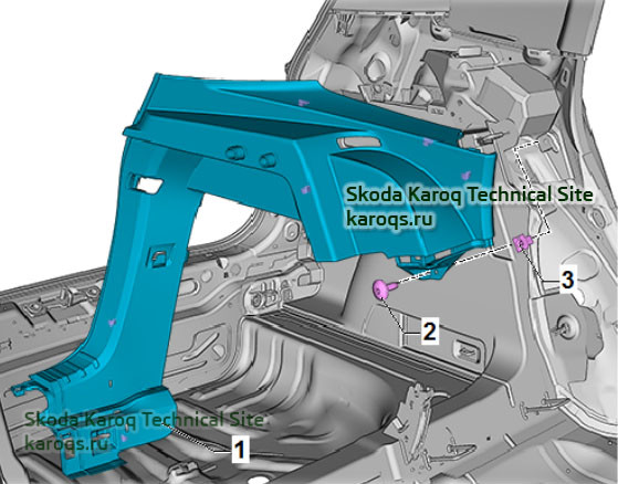 Removing and installing luggage compartment side trim panel Skoda Karoq - Top part